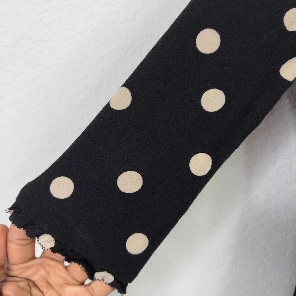 Kate Spade Dress Womens 0‎ Black Tan Polka Dot Ruffle Trim Feminine Quiet Luxury